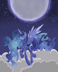 Size: 1100x1359 | Tagged: safe, artist:nalenthi, princess luna, g4, cloud, cloudy, female, moon, night, solo