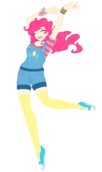 Size: 691x1156 | Tagged: safe, artist:zombie-octopus, pinkie pie, human, g4, converse, female, humanized, overalls, shoes, solo, wristband