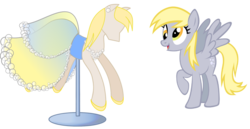 Size: 2073x1070 | Tagged: safe, artist:tashimenefuseart, derpy hooves, pegasus, pony, g4, clothes, dress, dress stand, female, gala dress, mare, solo