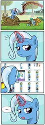 Size: 700x1933 | Tagged: safe, applejack, princess celestia, snails, snips, trixie, g4, comic, crossing the memes, exploitable meme, meh, meme, memeception, unimpressed trixie meme