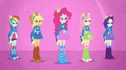 Size: 640x360 | Tagged: safe, artist:fangz17, screencap, applejack, fluttershy, pinkie pie, rainbow dash, rarity, equestria girls, equestria girls (movie), animated, boots, clothes, cowboy boots, dancing, fake ears, fake tail, female, hand on knee, helping twilight win the crown, high heel boots, humane five, jumping, looking at you, pony ears, shoes, skipping, squatting, tail, wondercolts, wondercolts uniform