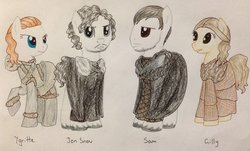 Size: 1024x619 | Tagged: safe, artist:qemma, earth pony, pony, a song of ice and fire, game of thrones, gilly, jon snow, samwell tarly, ygritte