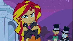 Size: 576x324 | Tagged: safe, screencap, snails, snips, sunset shimmer, equestria girls, g4, my little pony equestria girls, angry, animated, fist, gif