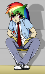 Size: 355x583 | Tagged: safe, artist:asdf314159265, rainbow dash, human, g4, female, humanized, solo