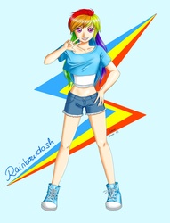 Size: 1395x1827 | Tagged: safe, artist:nekomeizumi, rainbow dash, human, g4, clothes, converse, female, humanized, shoes, solo