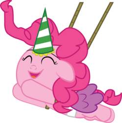 Size: 1097x1103 | Tagged: safe, artist:aetherlordignus, pinkie pie, earth pony, pony, g4, magical mystery cure, alicorn party, baby, baby pony, cute, diaper, diapinkes, eyes closed, fake wings, female, filly, floppy ears, foal, hat, open mouth, party hat, simple background, smiling, solo, transparent background, vector