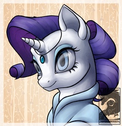 Size: 900x929 | Tagged: safe, artist:chubby-kirin, rarity, pony, unicorn, g4, bust, clothes, dress, eyeshadow, female, jewelry, makeup, mare, portrait, smiling, solo