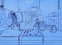 Size: 2100x1500 | Tagged: safe, artist:the-unicorn-lord, dj pon-3, octavia melody, vinyl scratch, g4, daft punk, sketch, wip