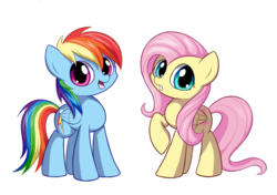 Size: 1200x846 | Tagged: safe, artist:andrewc691, fluttershy, rainbow dash, g4, :d, duo, full body, happy, looking at you, open mouth, open smile, raised hoof, side by side, simple background, smiling, transparent background