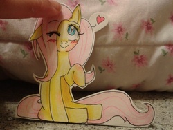 Size: 2560x1920 | Tagged: safe, artist:nekomash, fluttershy, g4, blushing, cute, heart, paper child, shyabetes