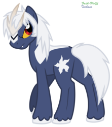 Size: 729x824 | Tagged: safe, artist:faith-wolff, kaiju pony, pony, fanfic:the bridge, colored sclera, godzilla (series), horn, looking over shoulder, male, ponified, solo, spacegodzilla, stallion, tricorn, xenilla, yellow sclera