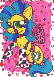 Size: 1655x2328 | Tagged: safe, artist:krazykari, oc, oc only, oc:milky way, pony, bow, female, mare, milkmare, solo, traditional art