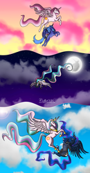 Size: 1331x2561 | Tagged: safe, artist:colla036, princess celestia, princess luna, g4, comic, mare in the moon, moon, sisters