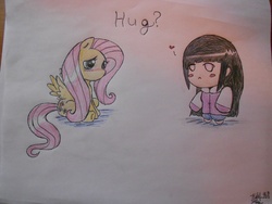 Size: 4320x3240 | Tagged: safe, artist:dragonsblood777, fluttershy, g4, hyuuga hinata, naruto, traditional art