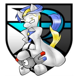 Size: 1277x1310 | Tagged: safe, magnemite, pony, clothes, colress, glasses, male, multicolored hair, pokémon, ponified, stallion, symbol