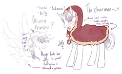 Size: 1511x916 | Tagged: safe, artist:clovercoin, oc, oc only, oc:princess charming, alicorn, pony, alicorn oc, cloak, clothes, solo