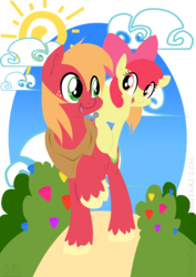 Size: 3508x4961 | Tagged: safe, artist:turrkoise, apple bloom, big macintosh, earth pony, pony, g4, brother and sister, duo, happy, male, stallion