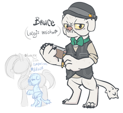 Size: 892x818 | Tagged: safe, artist:clovercoin, oc, oc only, oc:bruce, oc:lacey, diamond dog, clothes, hat, pencil