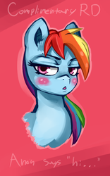 Size: 500x800 | Tagged: safe, artist:anonymous, rainbow dash, pegasus, pony, g4, blushing, female, mare, portrait, red changeling, solo