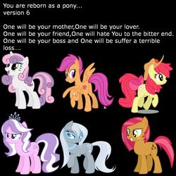 Size: 2000x2000 | Tagged: safe, apple bloom, babs seed, diamond tiara, scootaloo, silver spoon, sweetie belle, g4, older, older apple bloom, older babs seed, older diamond tiara, older scootaloo, older silver spoon, older sweetie belle, reborn as a pony