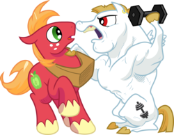 Size: 7735x6000 | Tagged: safe, artist:andy price, artist:chainchomp2, idw, big macintosh, bulk biceps, earth pony, pegasus, pony, g4, absurd resolution, armpits, duo, male, simple background, stallion, transparent background, vector