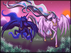 Size: 1852x1380 | Tagged: safe, artist:colla036, princess celestia, princess luna, g4, sisters