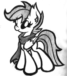 Size: 600x680 | Tagged: safe, artist:bronycurious, scootaloo, g4, clothes, female, grayscale, monochrome, scarf, sketch, solo, traditional art