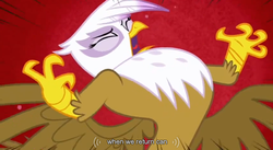 Size: 852x467 | Tagged: safe, screencap, gilda, griffon, g4, griffon the brush off, angry, female, meme, rage, solo, youtube caption