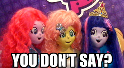 Size: 640x351 | Tagged: safe, fluttershy, pinkie pie, twilight sparkle, equestria girls, g4, animegao kigurumi, clothes, cosplay, costume, peruvian nightmare squad, reaction image, text, you don't say