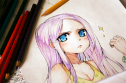 Size: 920x612 | Tagged: safe, artist:eventh7, fluttershy, human, g4, female, humanized, pencil, photo, pixiv, solo, traditional art