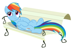 Size: 3000x2000 | Tagged: safe, artist:smlahyee, rainbow dash, pegasus, pony, g4, lesson zero, bench, female, looking up, lying down, simple background, solo, transparent background, vector