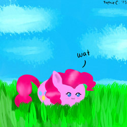 Size: 894x894 | Tagged: safe, artist:kyuniko, pinkie pie, g4, :3, blob, female, grass, solo, wat