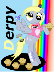 Size: 774x1032 | Tagged: dead source, safe, artist:suntwirler, derpy hooves, pegasus, pony, g4, clothes, female, food, mare, muffin, solo