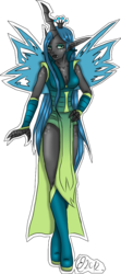 Size: 477x1075 | Tagged: safe, artist:yula568, queen chrysalis, human, g4, female, horn, horned humanization, humanized, pony coloring, solo, winged humanization