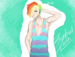 Size: 1024x768 | Tagged: safe, artist:xxcloakeddarknessxx, rainbow dash, human, g4, humanized, rainbow blitz, rule 63, solo