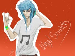 Size: 1024x768 | Tagged: safe, artist:xxcloakeddarknessxx, dj pon-3, vinyl scratch, human, g4, humanized, male, record scrape, rule 63, solo
