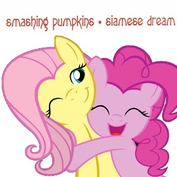 Size: 931x930 | Tagged: safe, artist:electricx330, fluttershy, pinkie pie, g4, album cover, cute, hug, parody, siamese dream, smashing pumpkins, the smashing pumpkins