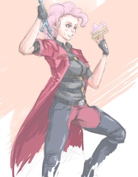 Size: 756x972 | Tagged: artist needed, safe, pinkie pie, human, g4, cake, cosplay, dante (devil may cry), devil may cry, devil may cry 4, drawfriend, drawthread, humanized, request, sword