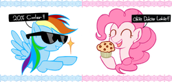 Size: 800x384 | Tagged: safe, artist:deyamiro, pinkie pie, rainbow dash, g4, 20% cooler, catchphrase, muffin, sunglasses