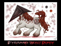 Size: 600x453 | Tagged: safe, artist:blackheartedhate, earth pony, pony, g3, 2006, ambiguous gender, blood, konami, ponified, pyramid head, silent hill, solo, unshorn fetlocks