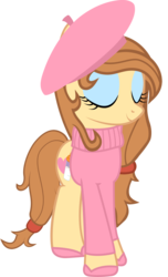 Size: 1000x1641 | Tagged: safe, artist:cool77778, oc, oc only, oc:cream heart, earth pony, pony, beatnik, beautiful, beret, clothes, cutie mark, eyes closed, female, hooves, mare, simple background, smiling, solo, sweater, transparent background, vector