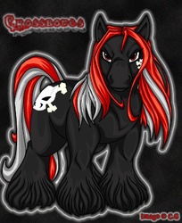 Size: 450x552 | Tagged: safe, artist:blackheartedhate, oc, oc only, oc:crossbones, earth pony, pony, g1, 2002, black background, earth pony oc, looking at you, male, red and black oc, simple background, solo, stallion, standing, unshorn fetlocks