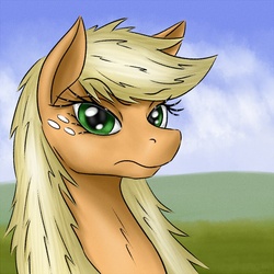 Size: 800x800 | Tagged: safe, artist:shurikart, applejack, g4, bust, female, loose hair, portrait, solo