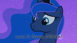 Size: 1062x593 | Tagged: safe, edit, edited screencap, screencap, princess luna, g4, luna eclipsed, bust, conan o'brien, female, hub logo, insane pony thread, solo, tumblr, wat