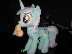 Size: 3264x2448 | Tagged: safe, artist:greenteaplushies, lyra heartstrings, pony, unicorn, g4, heart, irl, mouth hold, photo, plushie, side view, solo, standing