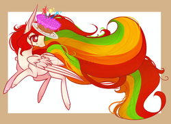 Size: 800x578 | Tagged: safe, artist:sutexii, oc, oc only, pegasus, pony, cake, food, long mane, long tail, solo, windswept mane