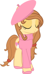 Size: 1000x1641 | Tagged: safe, artist:cool77778, oc, oc only, oc:cream heart, earth pony, pony, g4, beret, clothes, cutie mark, eyes closed, female, hooves, mare, simple background, smiling, solo, transparent background, vector