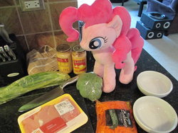 Size: 1280x960 | Tagged: safe, artist:template93, pinkie pie, g4, food, irl, kitchen, photo, plushie, solo, table