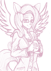 Size: 741x1020 | Tagged: safe, artist:sallymon, fluttershy, human, g4, cosplay, female, glasses, humanized, solo, tailed humanization, winged humanization