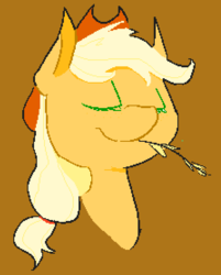 Size: 447x555 | Tagged: safe, artist:shinyarmor, applejack, g4, eyes closed, female, pixel art, portrait, simple background, solo